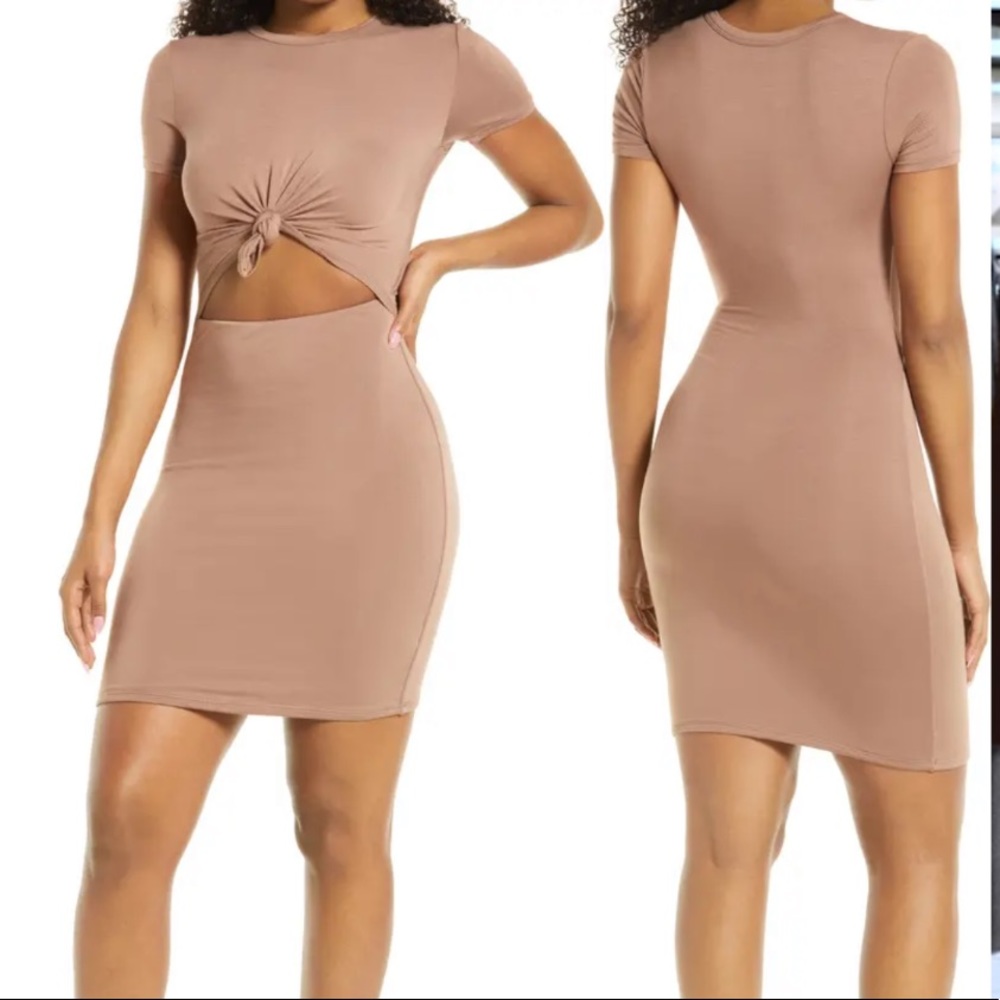 NAKED WARDROBE Knot Front Short Sleeve Minidress